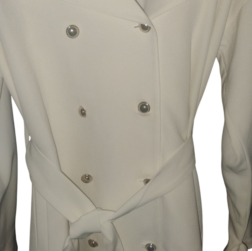 G by Giuliana Black Label Stretch Twill BlendTrench Coat Ivory Career Work SZ L - Picture 3 of 8